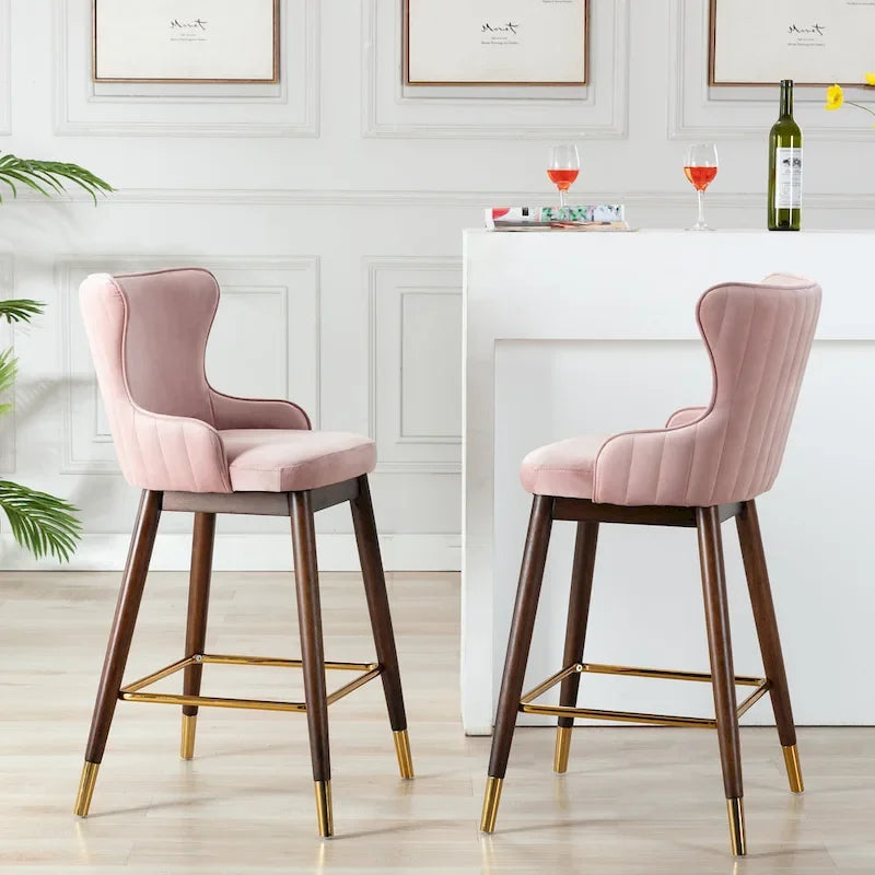 Roundhill Furniture Leland Fabric Upholstered Wingback Bar Stools (Set of 2)