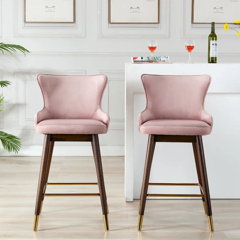 Roundhill Furniture Leland Fabric Upholstered Wingback Bar Stools (Set of 2)
