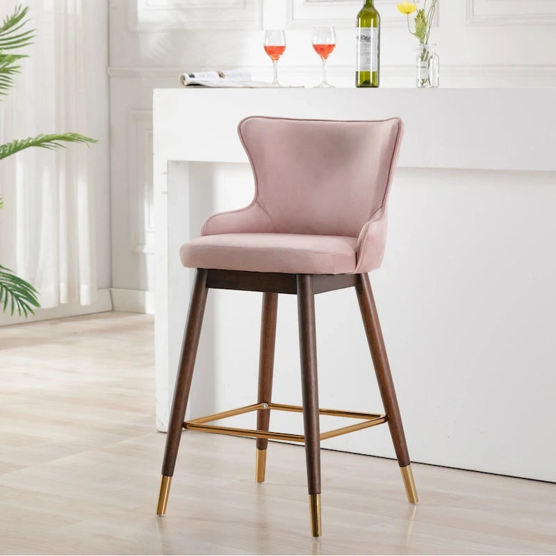 Roundhill Furniture Leland Fabric Upholstered Wingback Bar Stools (Set of 2)
