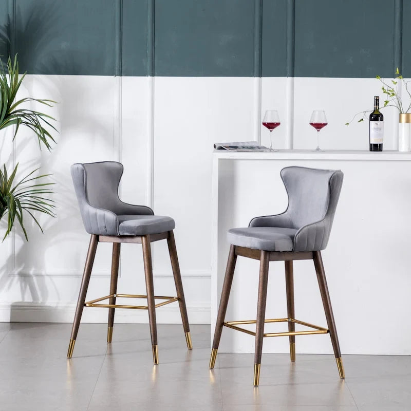 Roundhill Furniture Leland Fabric Upholstered Wingback Bar Stools (Set of 2)