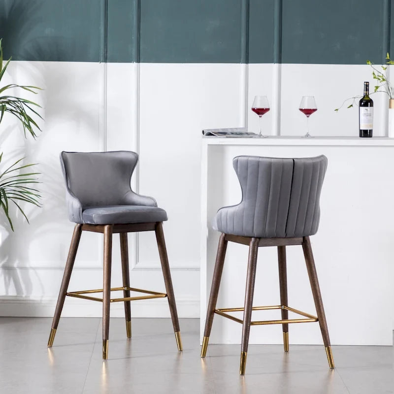 Roundhill Furniture Leland Fabric Upholstered Wingback Bar Stools (Set of 2)