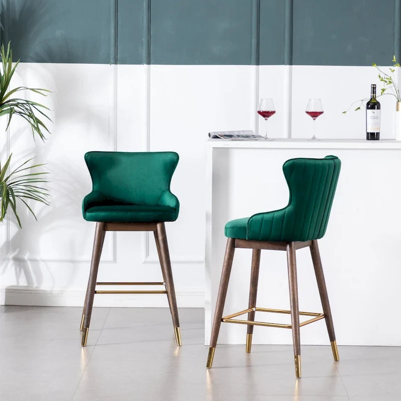 Roundhill Furniture Leland Fabric Upholstered Wingback Bar Stools (Set of 2)