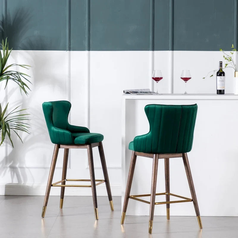 Roundhill Furniture Leland Fabric Upholstered Wingback Bar Stools (Set of 2)