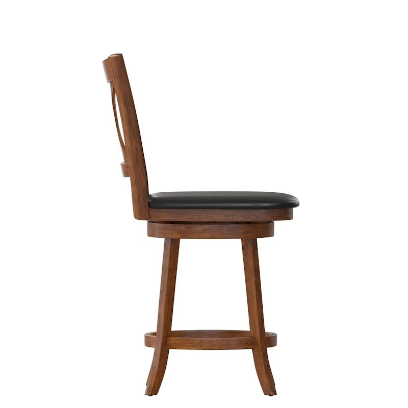 Modern Ladderback Wooden Upholstered Swivel Counter Height Stool