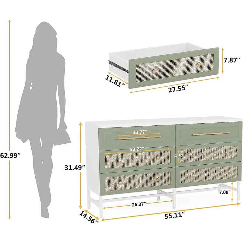 Modern Dresser 6 Drawer Dressers Chests of Drawers for Bedroom