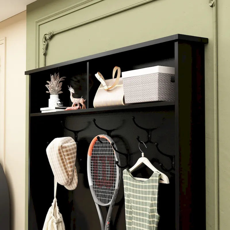 Entryway Hall Trees Bench Shoe Storage Cabinet Coat Rack Hooks White