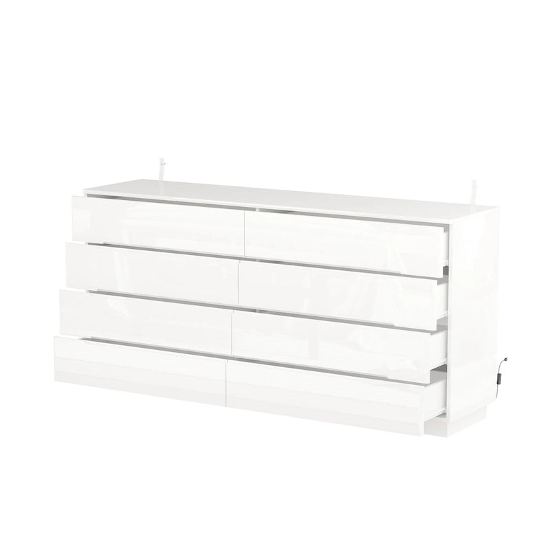 8 Drawer Double Dresser Dressers with High Gloss Drawers With Light