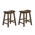 Wooden 24 Counter Height Stool with Saddle Seat, Distressed Cherry, Set Of 2