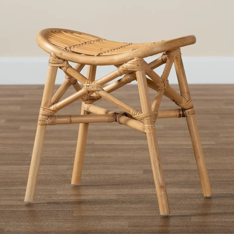 Elgon Modern Bohemian Natural Brown Rattan Footstool