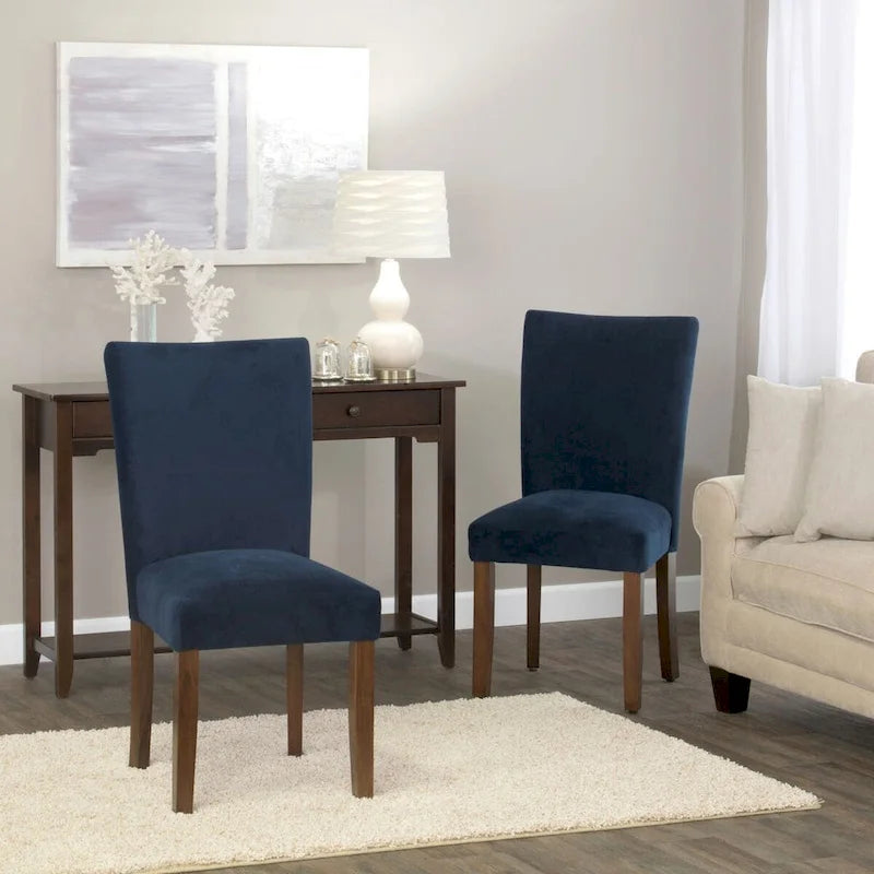 HomePop Classic Velvet Parsons Dining Chair - Dark Navy Blue Velvet (Set of 2)