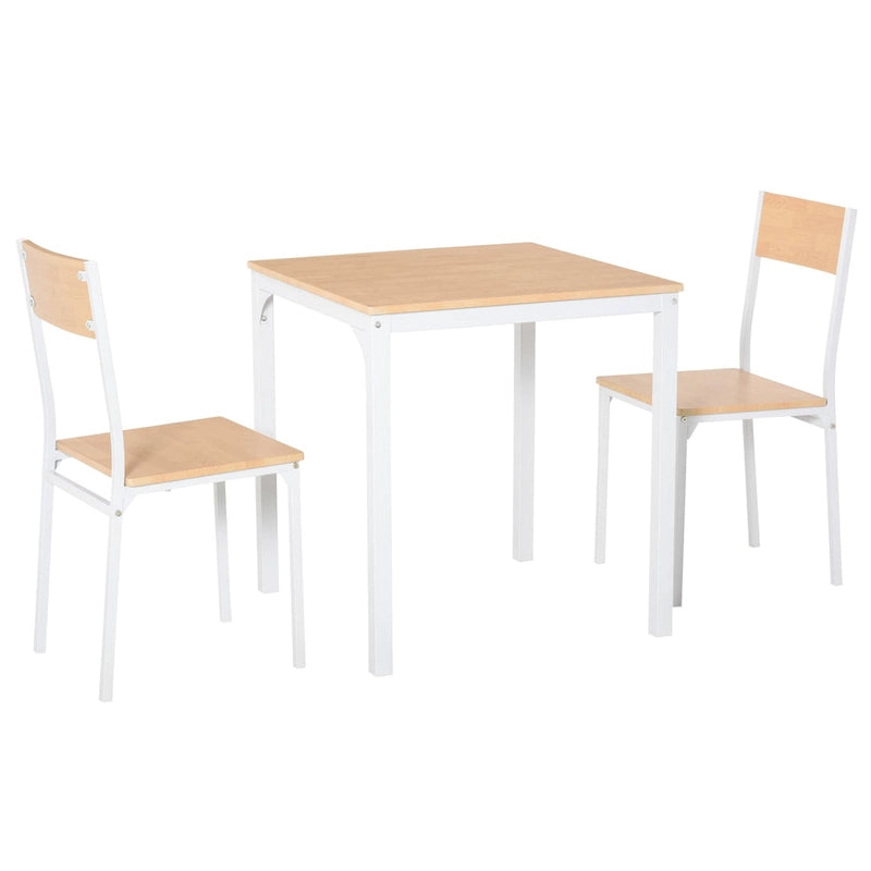 HOMCOM 3-Piece Wooden Square Dining Table Set with 1 Table and 2 Chairs and Sturdy Metal Frame, White