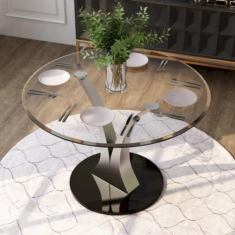 Furniture of America Zaia Contemporary Silver 45-inch Glass Top Dining Table