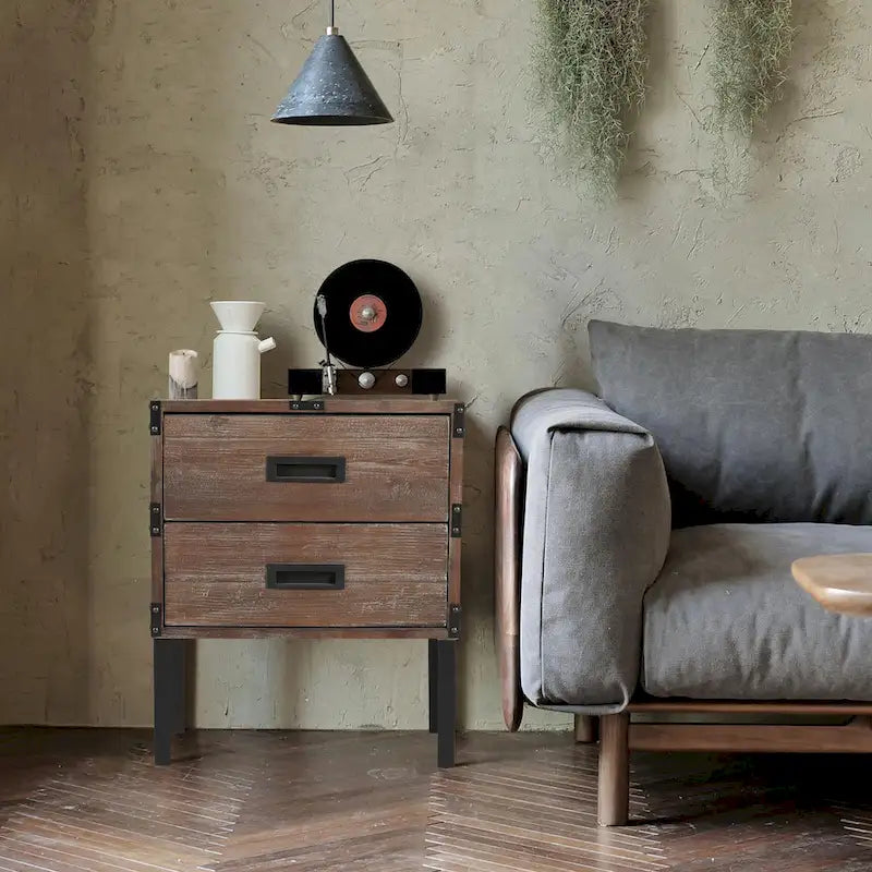 Antique Reclaimed Wood Gray Trunk and Side Table, Set of 3