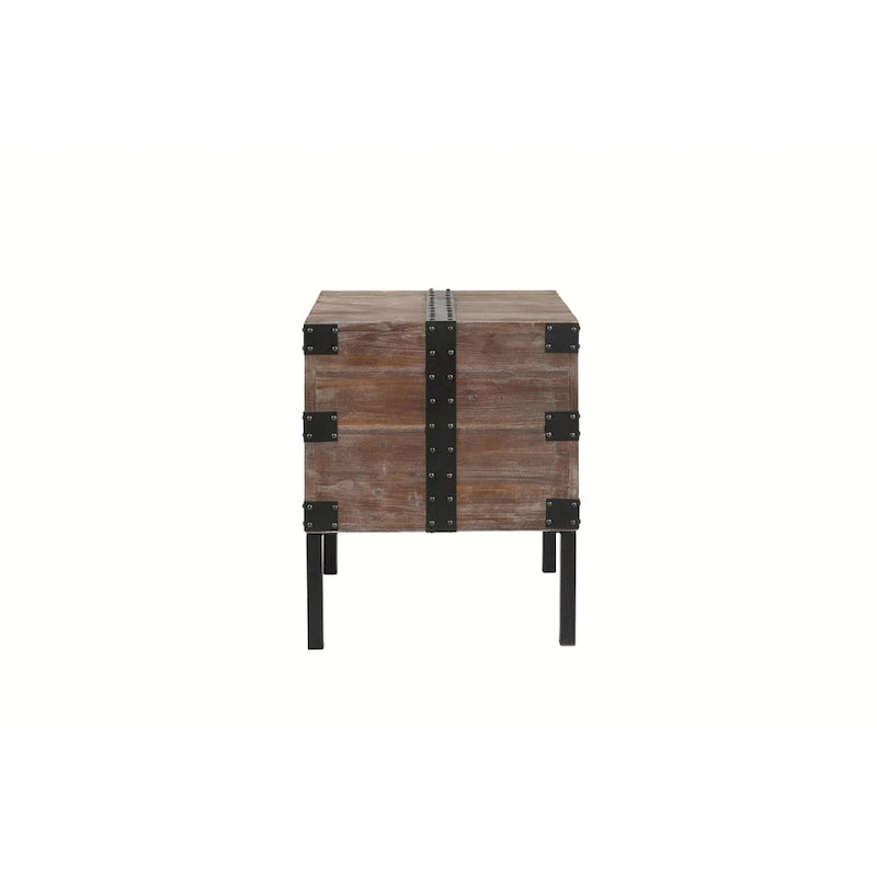 Antique Reclaimed Wood Gray Trunk and Side Table, Set of 3
