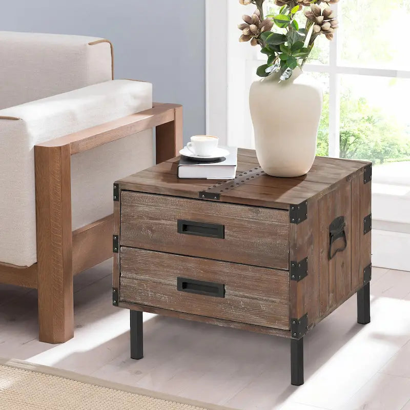 Antique Reclaimed Wood Gray Trunk and Side Table, Set of 3