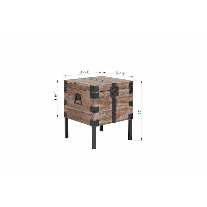 Antique Reclaimed Wood Gray Trunk and Side Table, Set of 3