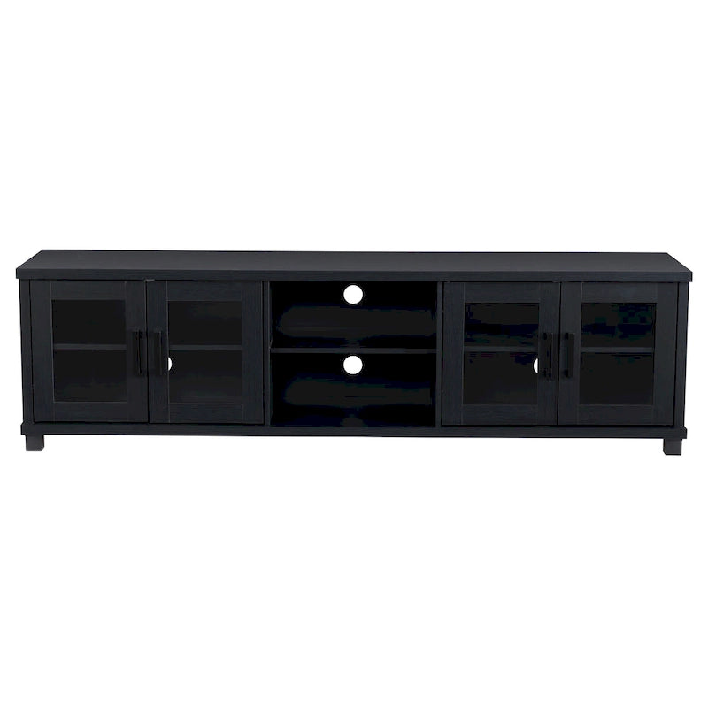 Black Extra-Wide TV Stand with Glass Door Storage for TVs up to 95