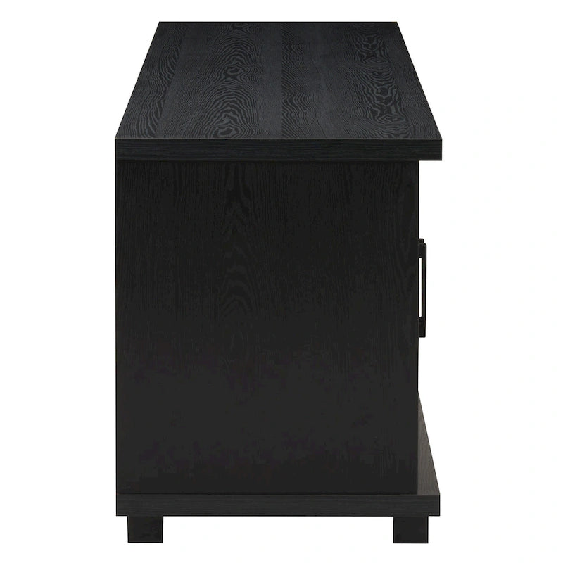 Black Extra-Wide TV Stand with Glass Door Storage for TVs up to 95