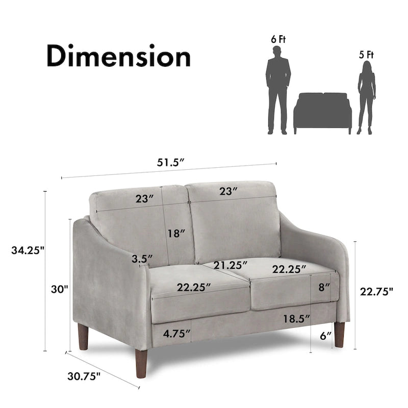 DH BASIC Modern 52-inch Velvet Upholstered Loveseat with Cushions