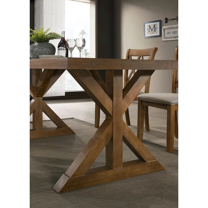 Roundhill Furniture Enna Morden Farmhouse Wood 7-Piece Trestle Dining Set, Brushed Driftwood Finish