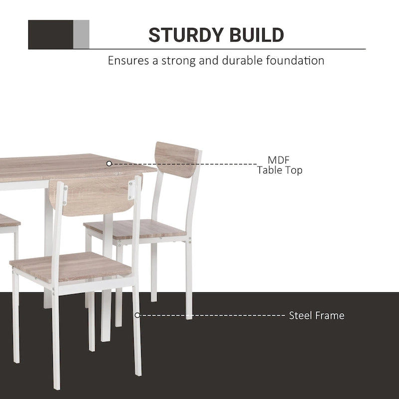 HOMCOM Modern 5-Piece Dining Table Set for 4 with Foldable Drop Leaf, 4 Chairs, and Metal Frame for Small Spaces, White