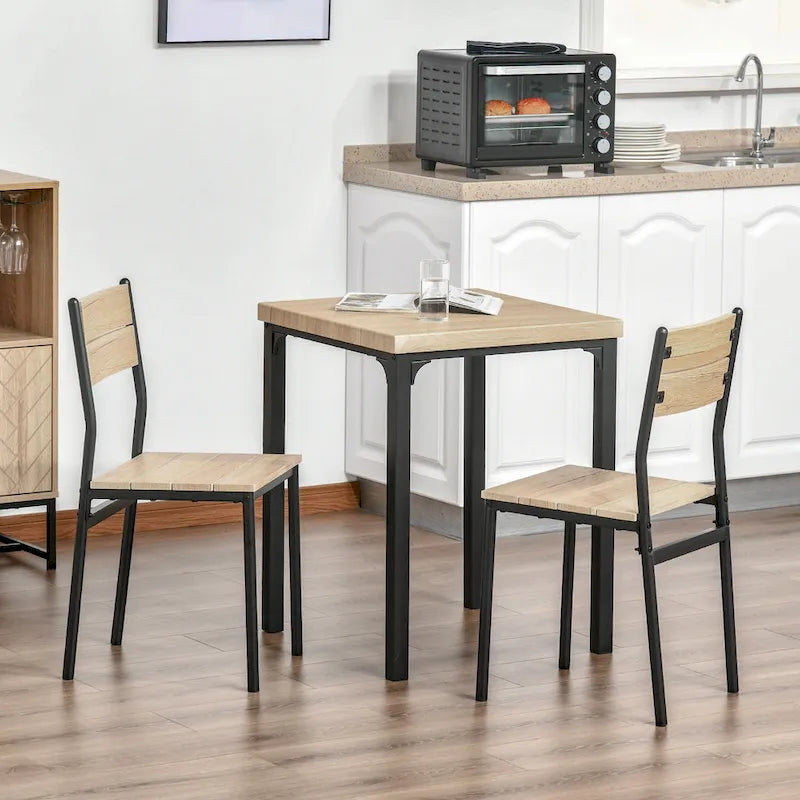 HOMCOM Rustic Country Wood Top 3 Piece Kitchen Table Dining Set with 2 Matching Chairs & Versatile Design for Small Space