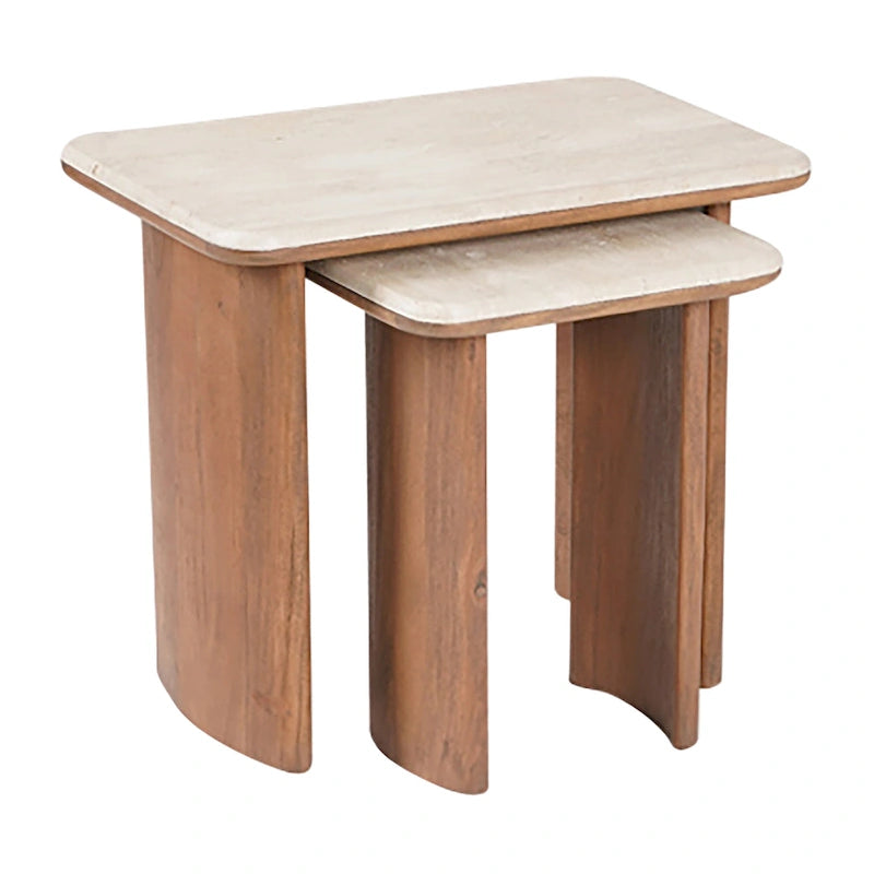 Sagebrook Home Elegant Acacia and Travertine Coffee Table for Modern Living