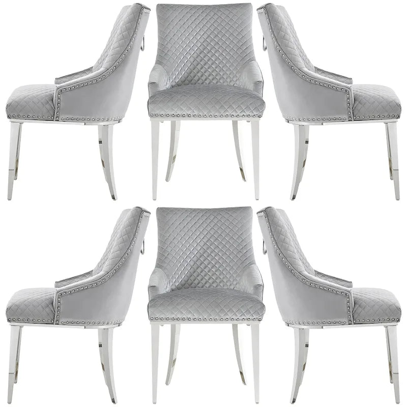 Modern Light Grey Velvet Dining Chairs with Mirrored Silver Legs