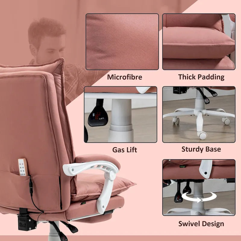 Vinsetto High Back Massage Office Chair with 6 Vibration Points, Heated Reclining Microfiber Computer Chair with Footrest