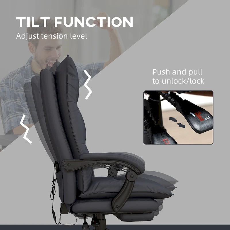 Vinsetto High Back Massage Office Chair with 6 Vibration Points, Heated Reclining Microfiber Computer Chair with Footrest