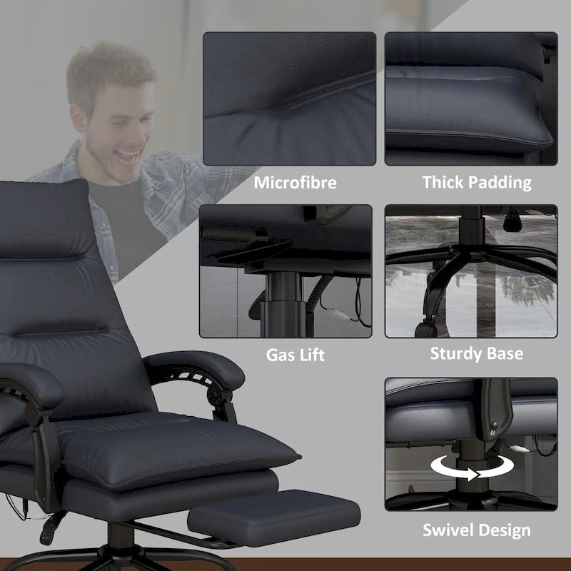 Vinsetto High Back Massage Office Chair with 6 Vibration Points, Heated Reclining Microfiber Computer Chair with Footrest