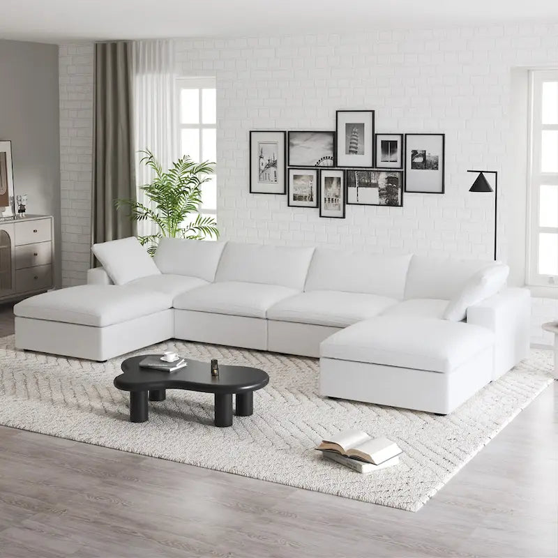 160 Widen Sectional Sofa Down Filled U-Shaped Couch 4 Seater with 2 Ottoman