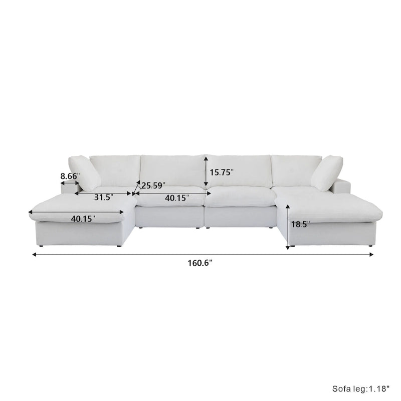 160 Widen Sectional Sofa Down Filled U-Shaped Couch 4 Seater with 2 Ottoman