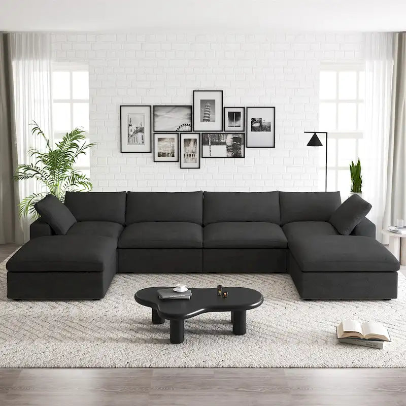 160 Widen Sectional Sofa Down Filled U-Shaped Couch 4 Seater with 2 Ottoman