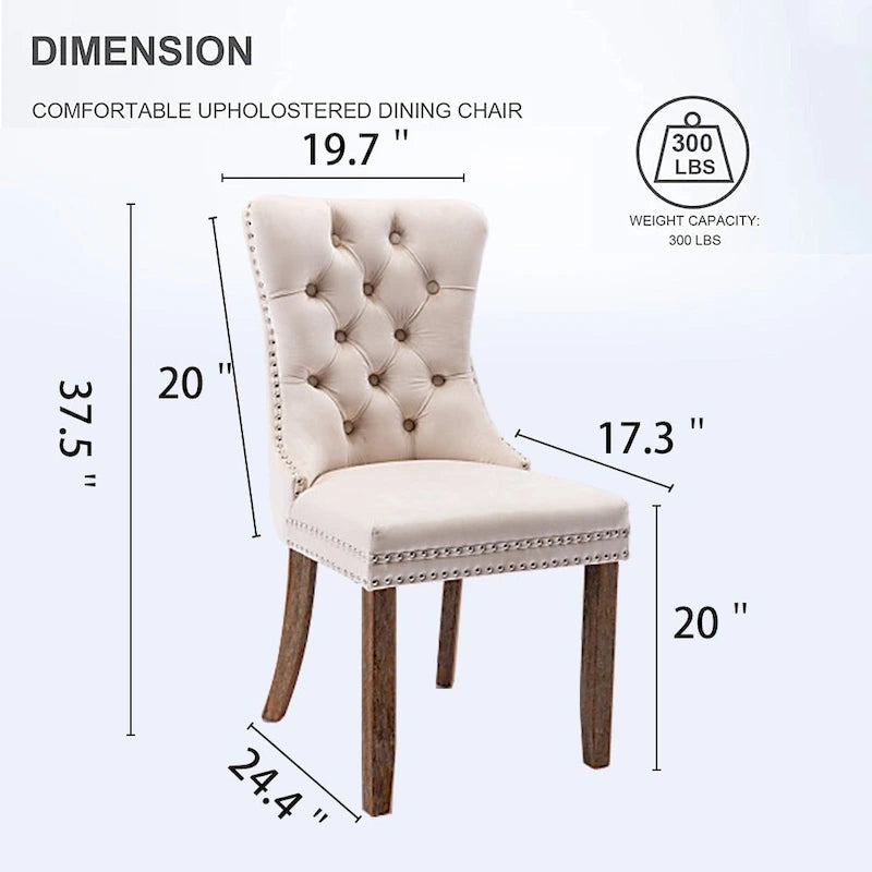 Set of 2 Velvet Dining Chairs,Tufted Solid Wood Armless Chairs Accent Chair with Nailhead Trim and Back Ring Pull - N/A