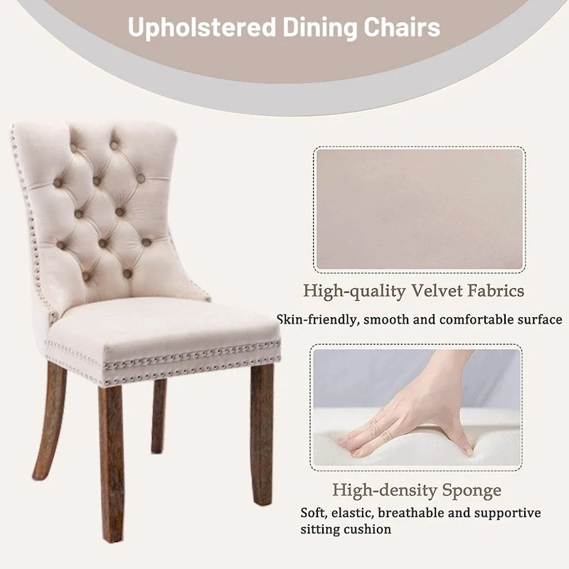 Set of 2 Velvet Dining Chairs,Tufted Solid Wood Armless Chairs Accent Chair with Nailhead Trim and Back Ring Pull - N/A