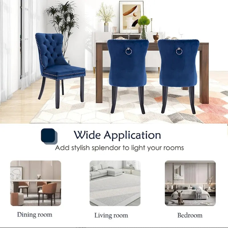 Set of 2 Velvet Dining Chairs,Tufted Solid Wood Armless Chairs Accent Chair with Nailhead Trim and Back Ring Pull - N/A