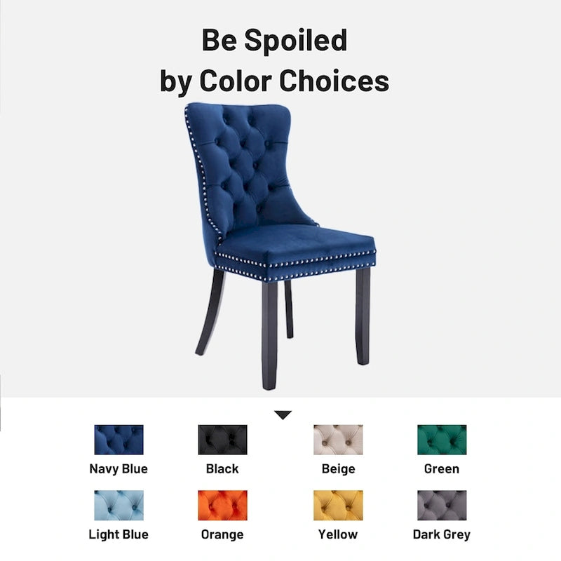 Set of 2 Velvet Dining Chairs,Tufted Solid Wood Armless Chairs Accent Chair with Nailhead Trim and Back Ring Pull - N/A