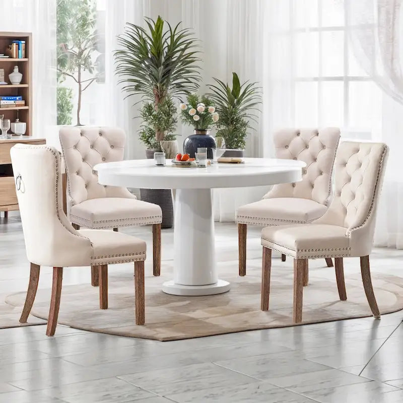 Set of 2 Velvet Dining Chairs,Tufted Solid Wood Armless Chairs Accent Chair with Nailhead Trim and Back Ring Pull - N/A