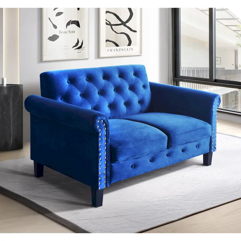 Casper Velvet Rolled Arm Loveseat / Sofa