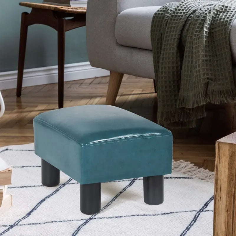 Adeco Faux Leather Ottoman Foot Rest Stool Square Padded Seat Ottoman