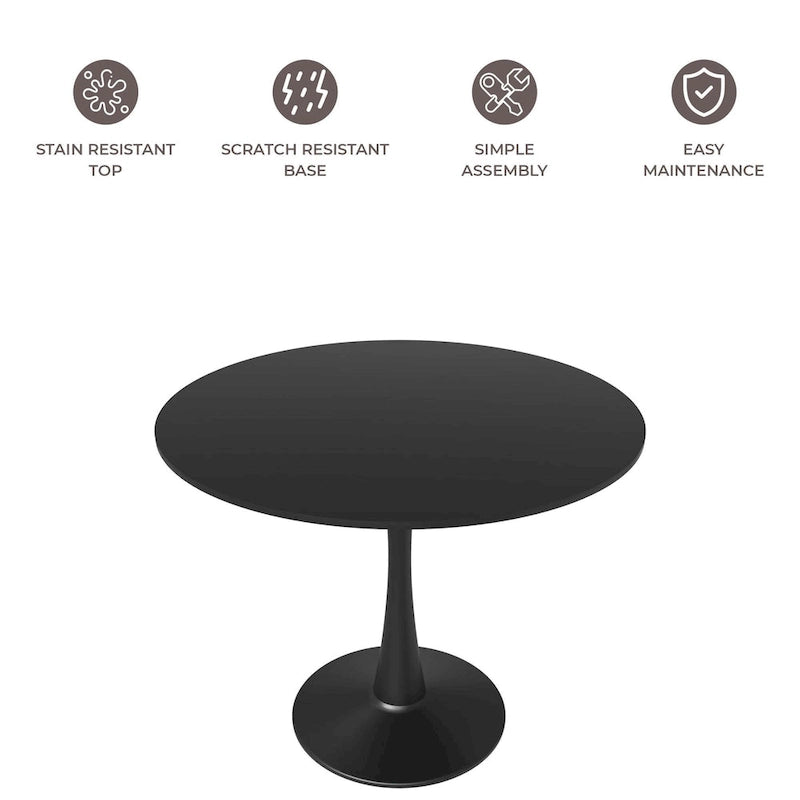 Bristol 32 Mid Century Modern Round Dining Table, MDF Wood Top & Glossy Iron Pedestal Base for Kitchen & Dining Room