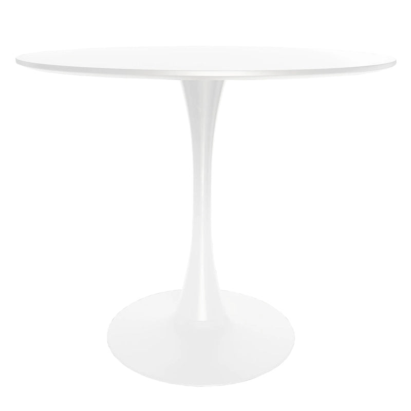 Bristol 32 Mid Century Modern Round Dining Table, MDF Wood Top & Glossy Iron Pedestal Base for Kitchen & Dining Room