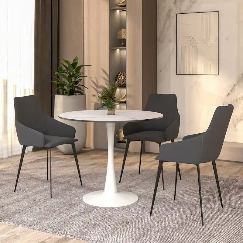 Bristol 32 Mid Century Modern Round Dining Table, MDF Wood Top & Glossy Iron Pedestal Base for Kitchen & Dining Room