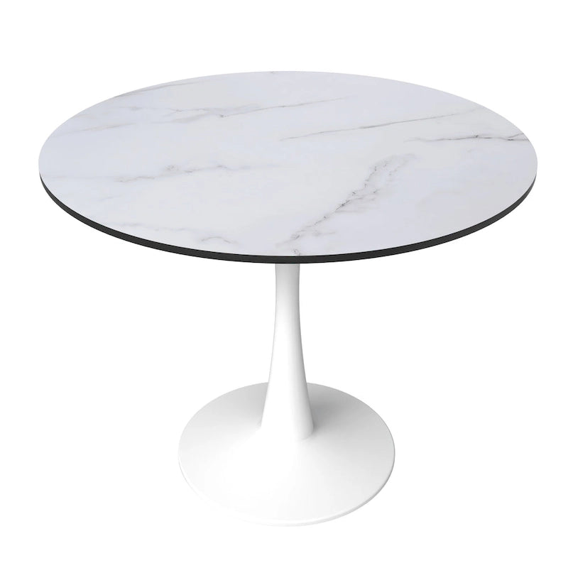 Bristol 32 Mid Century Modern Round Dining Table, MDF Wood Top & Glossy Iron Pedestal Base for Kitchen & Dining Room