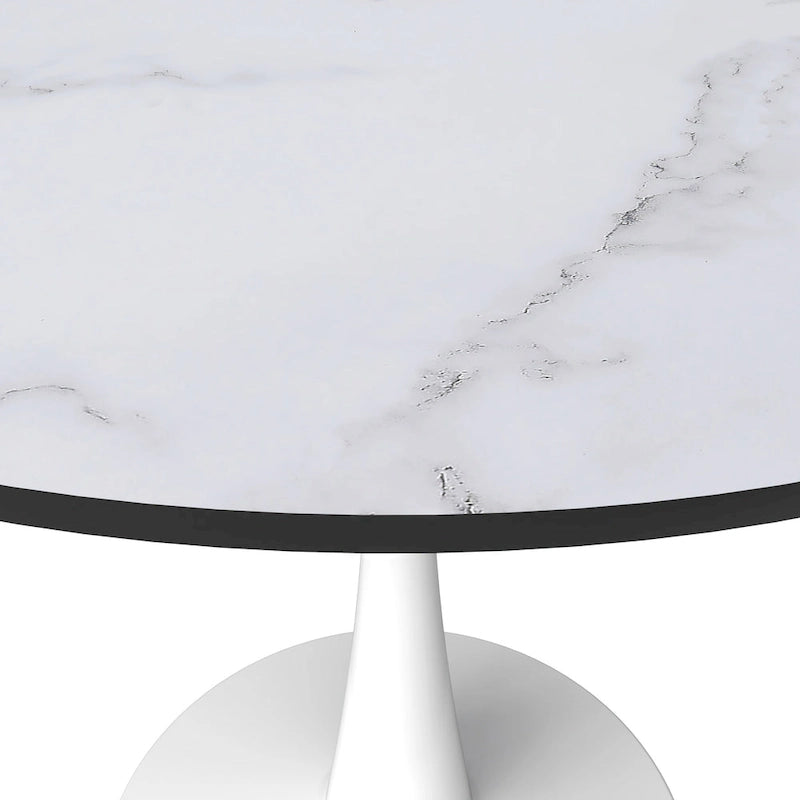 Bristol 32 Mid Century Modern Round Dining Table, MDF Wood Top & Glossy Iron Pedestal Base for Kitchen & Dining Room