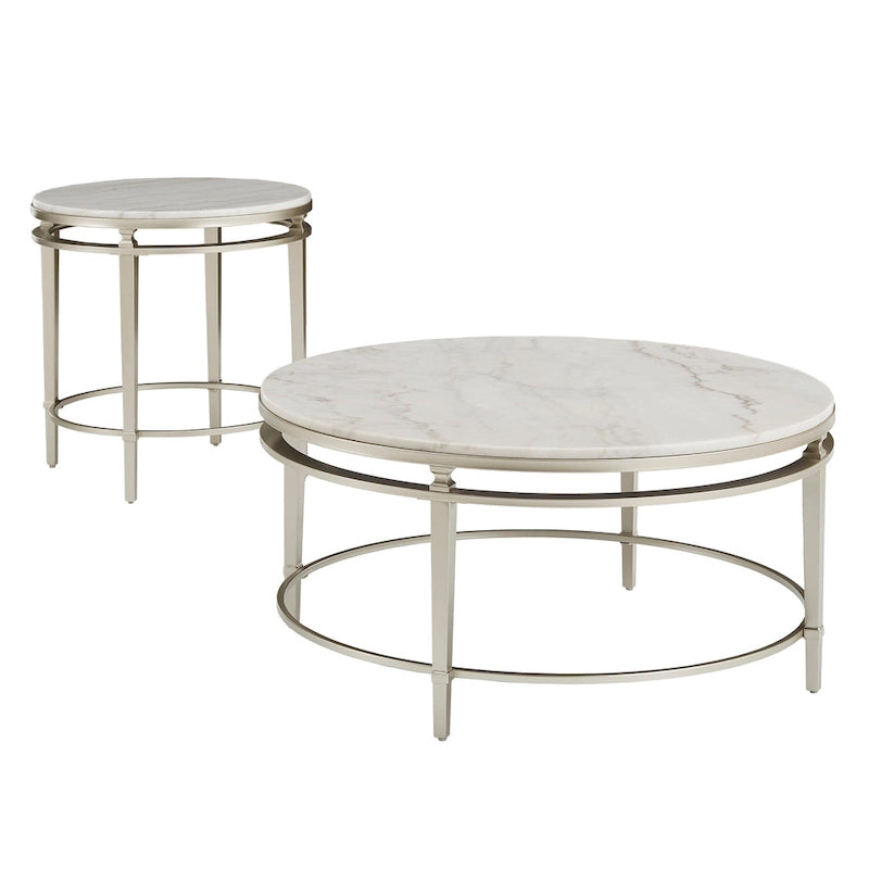 Egan Champagne Silver Finish Marble Top Table by iNSPIRE Q Modern