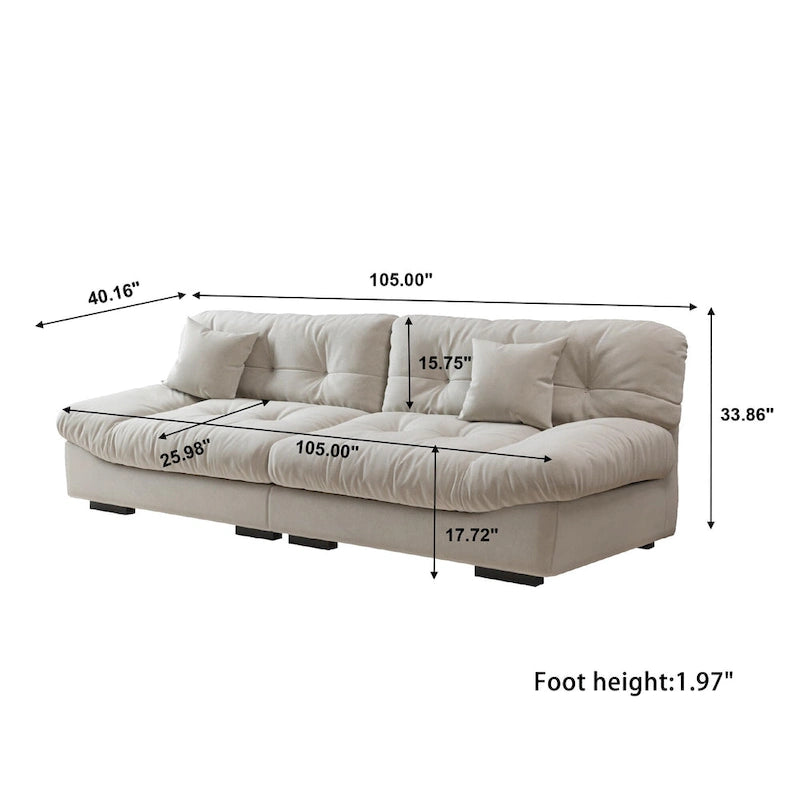 105 Modern Sanded Velvet Cloud Loveseat Sofa Sectional Couch for Living Room