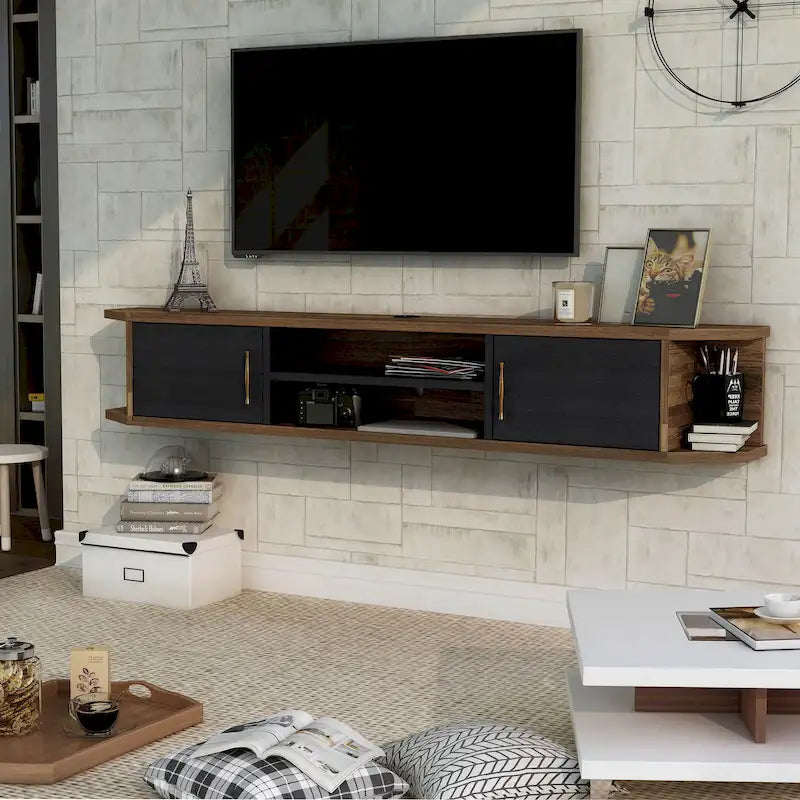 DH BASIC Mid-Century Modern 71-inch 4-Shelf Floating TV Console by Denhour