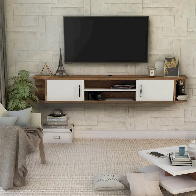 DH BASIC Mid-Century Modern 71-inch 4-Shelf Floating TV Console by Denhour